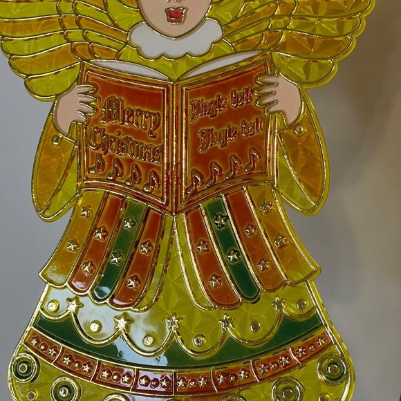 Vintage Plastic Christmas Stained Glass Suncatcher Giftco Set Of 3 with 8” Tall - Picture 11 of 14